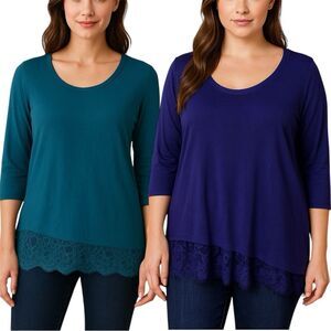 Lane Bryant Purple and Teal Long Sleeve Tops with Asymmetrical Lace Hem 18/20